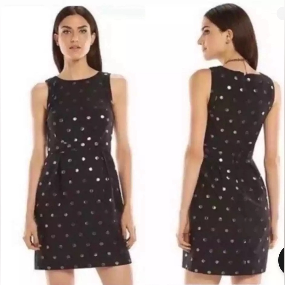 Elle Polka Dot Mini Dress Sleeveless Metallic Silver & Black Women’s 4